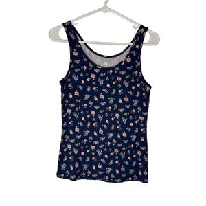 Dip Womens Navy Blue Ditsy Floral Scoop Neck‎ Tank Top Size S Cotton Modal Blend